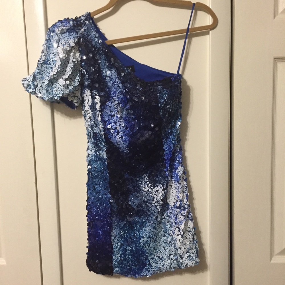 Jovani sequin dramatic one shoulder mini dress